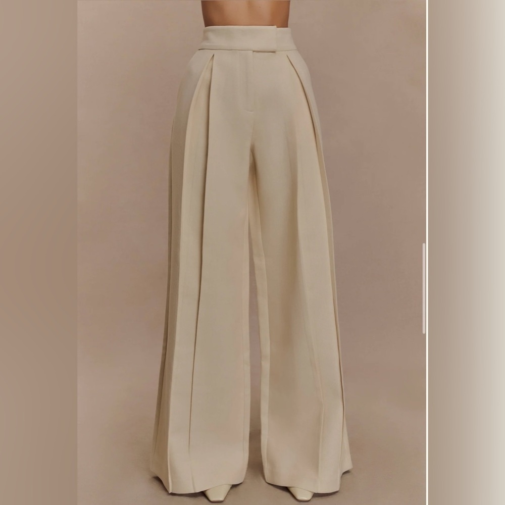 High-Waist Wide Leg Cream Pants